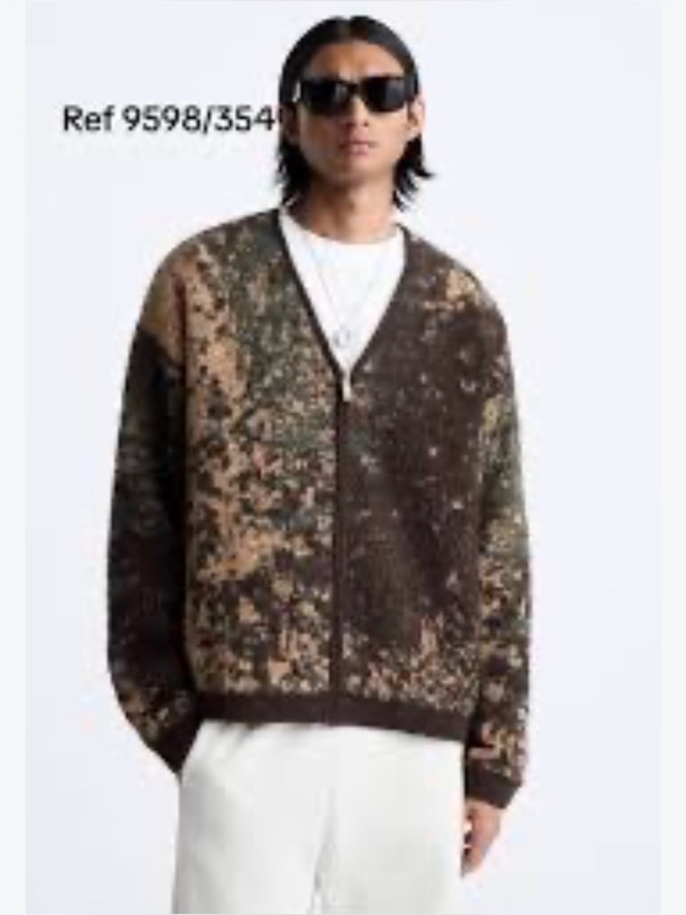 Zara Rocky Sunset Abstract Knit Zip Up Cardigan Lined Jacket Brown Green Mens L